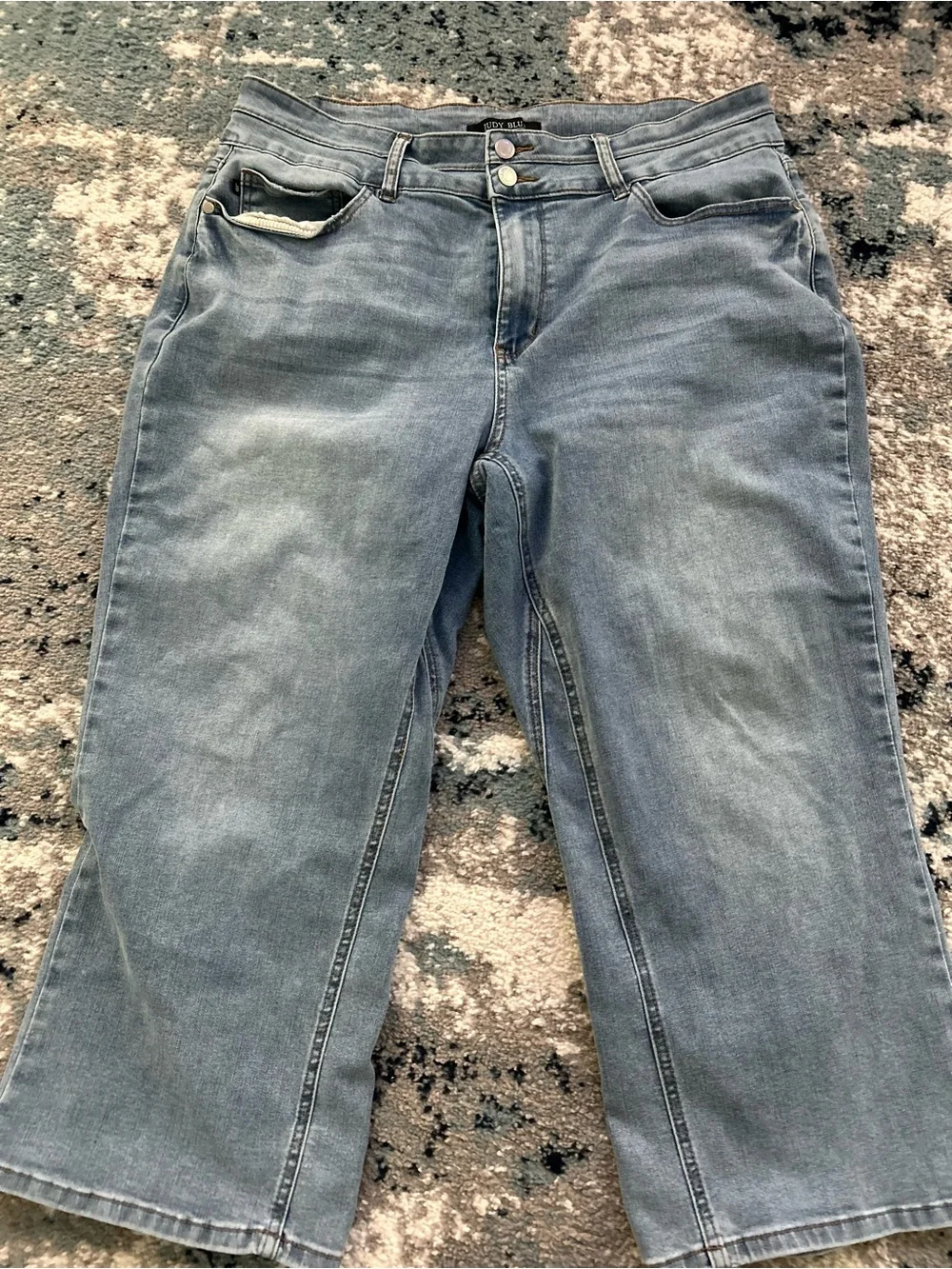 Judy Blue Light Blue Double Button Cropped Jeans - High Waisted Wide Leg - Picture 2 of 7